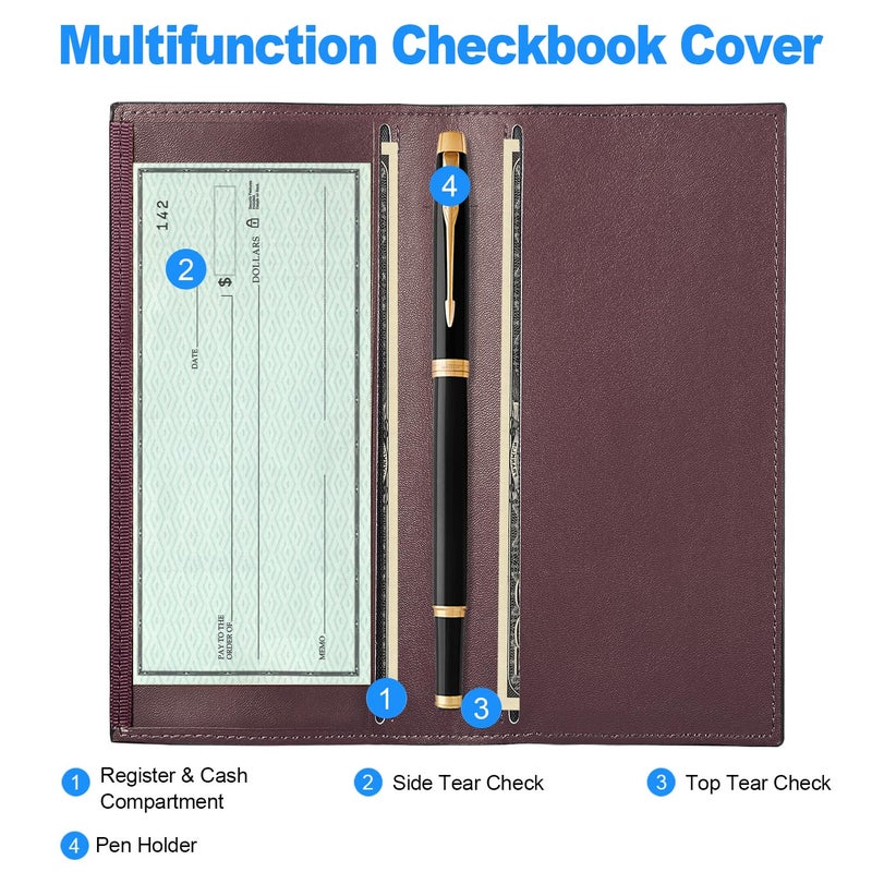 CASMONAL Premium Leather Checkbook Cover for Men and Women Checkbook Holder Wallet RFID Blocking - Image 2